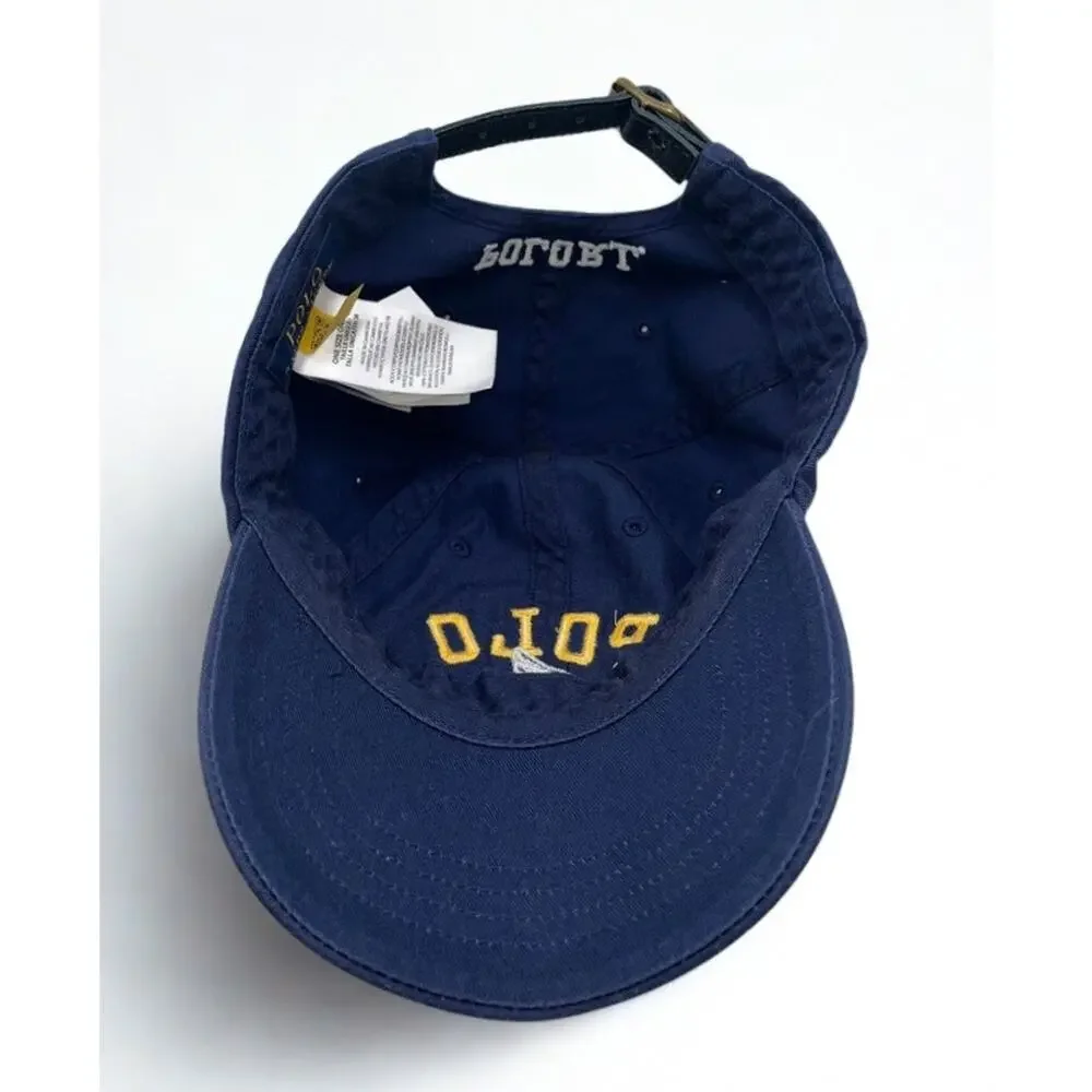 Polo Ralph Lauren P-Wing Foot Navy Adjustable Hat Leather Strap EUC Rare